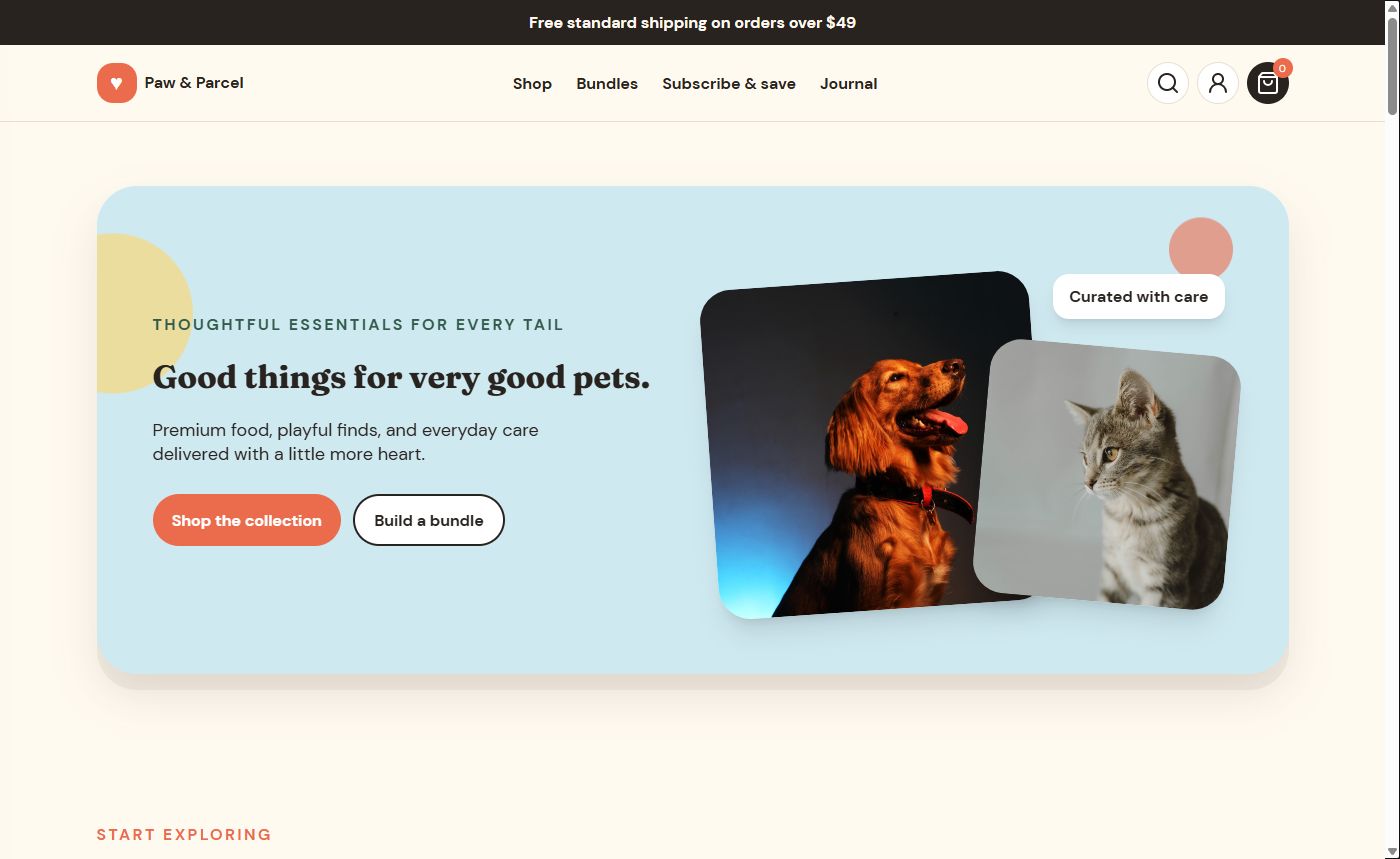 Paw & Parcel theme design preview